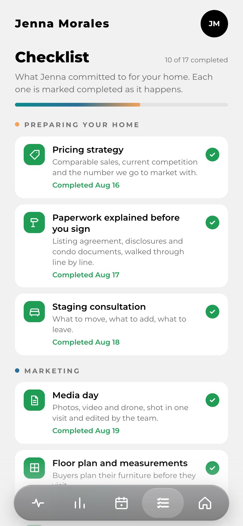 The Checklist tab of the seller app